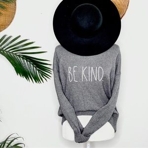 Rae Dunn women’s embroidered “be kind”knit  sweater.
Grey with black font. Large